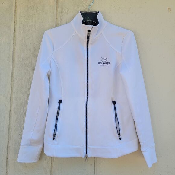 Zero Restriction Golf Jacket Womens Sz Med White/blu Full Zip Logo - Picture 1 of 6